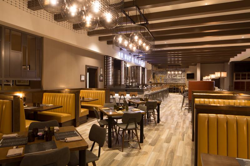 Hotel restaurant with warm lighting
